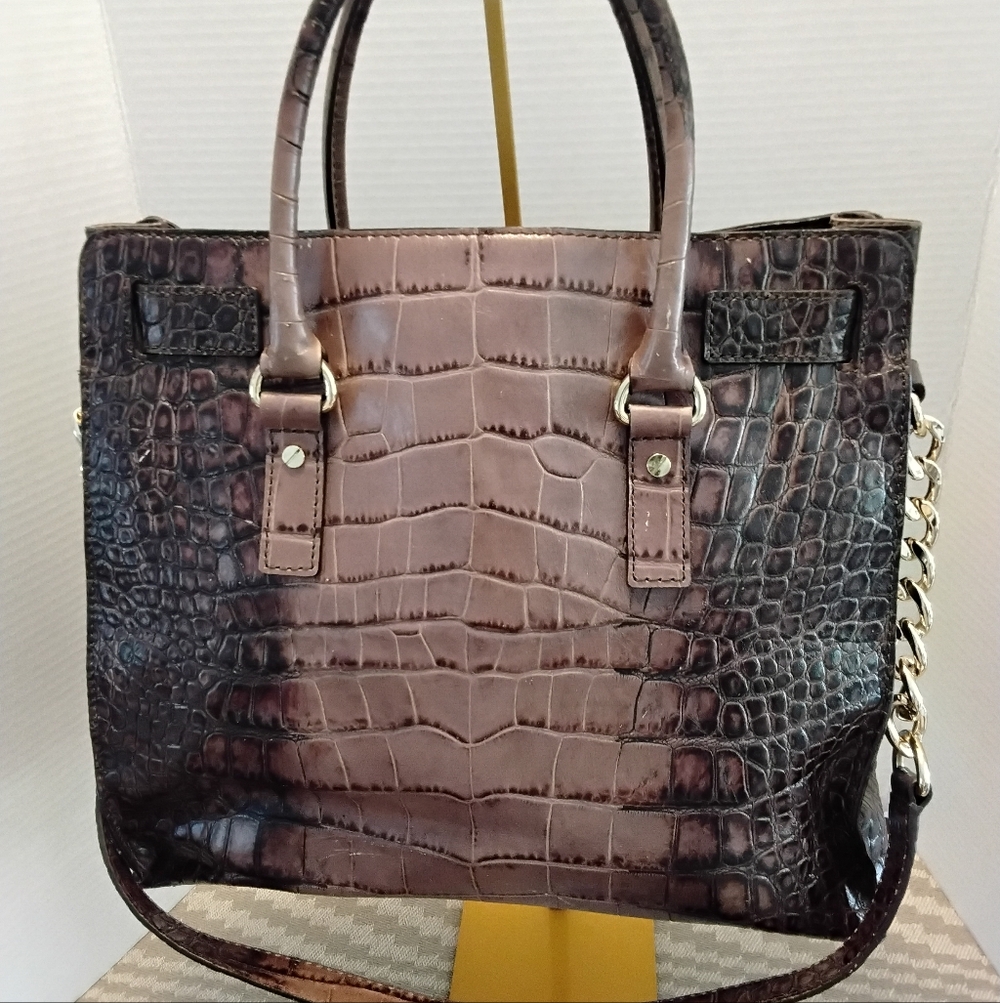 Michael Kors Hamilton Tote Leather Brown Ombre Croc-Embossed - Picture 2 of 9